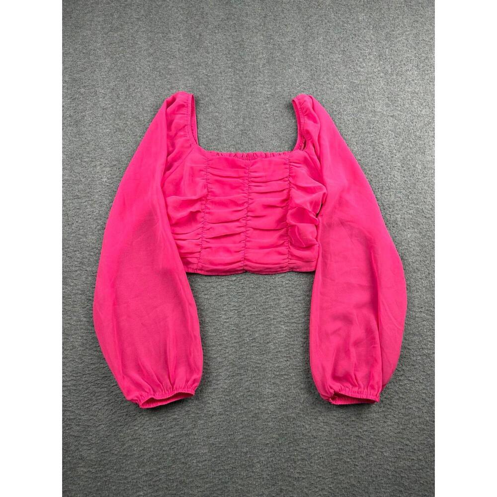 Altar'd State Women's S Hot Pink‎ Ruched Crop Top Pleasant Sleeve Coquette Boho